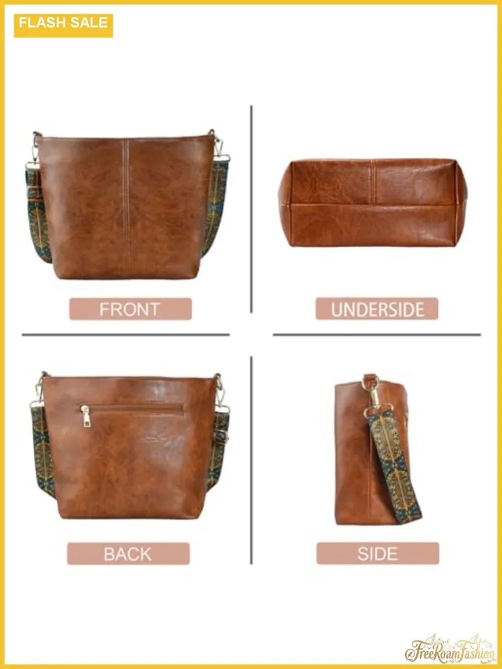 Vegan Leather Hobo Crossbody Bag with Guitar Strap, Zipper Handbag for Women -